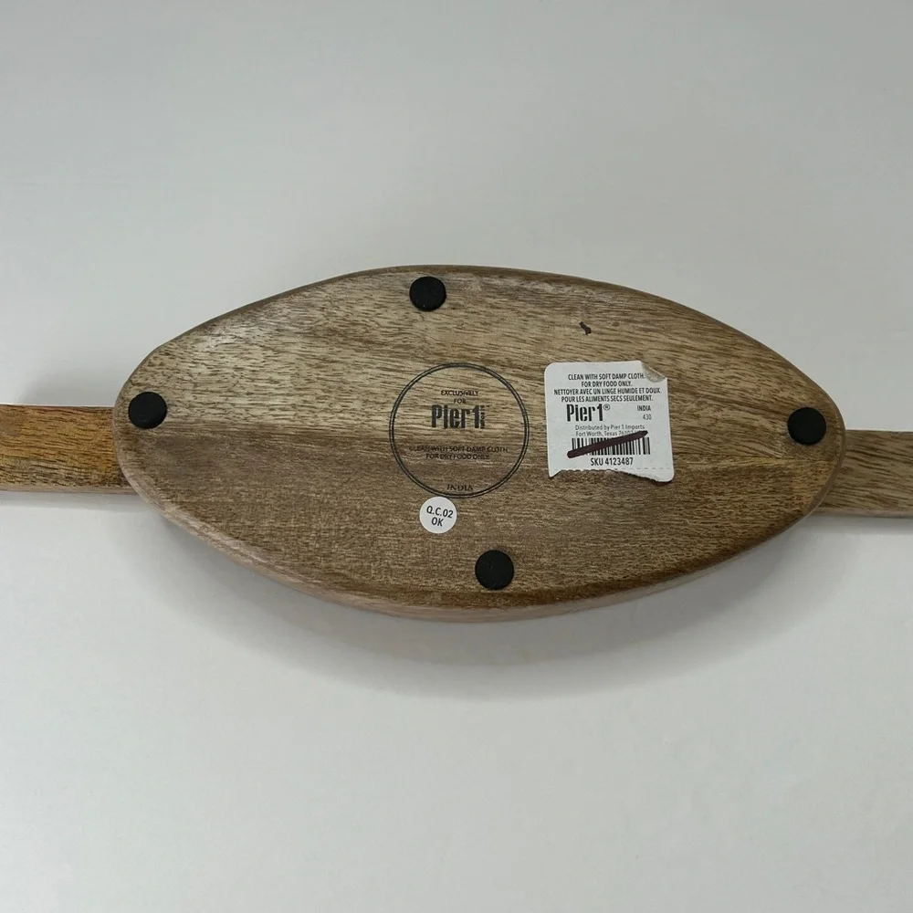 Vintage Pier One Wooden Oval Serving Bowl W/ Handles Nuts Crackers Key Holder